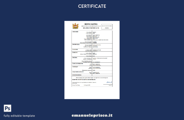 certificato di morte di Hong Kong in stile verificato Modello Word e PDF, modell